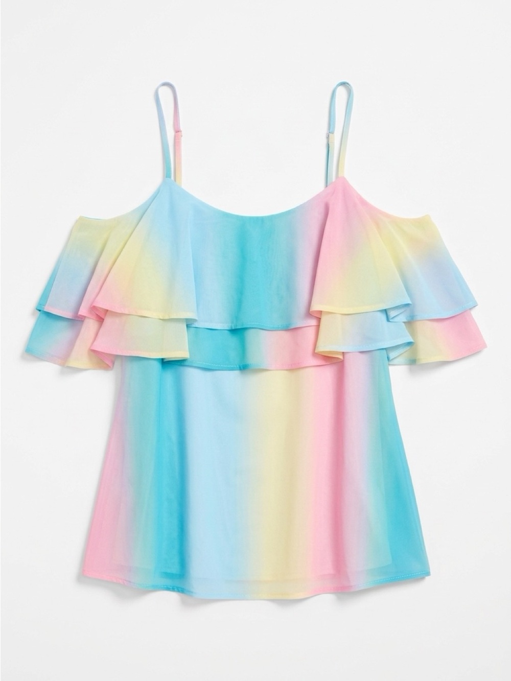 SHEIN Pastel Ombre Ruffle Cold-Shoulder Tank Top